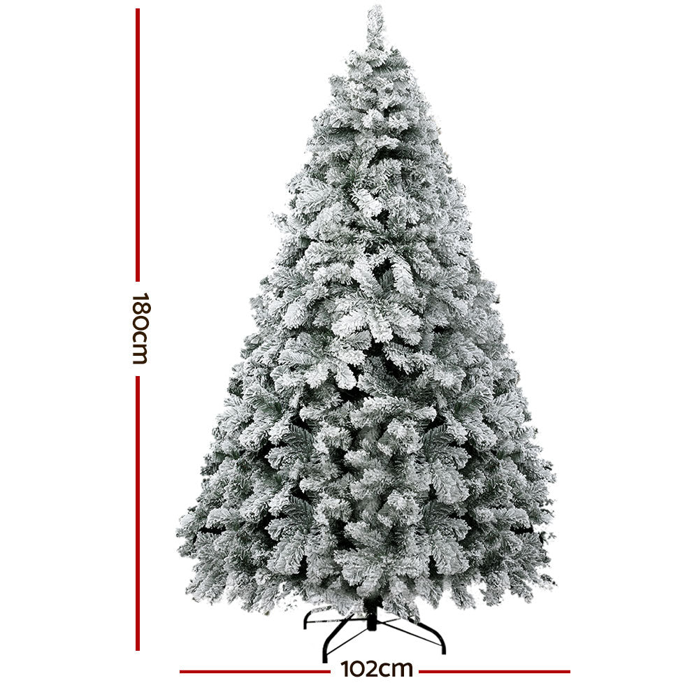 Jingle Jollys Christmas Tree 1.8m Snow Flocked Xmas Tree Decorations 468 Tips-1