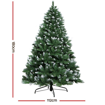 Jingle Jollys Christmas Tree 1.8m Snowy Xmas Tree Decoration 650 Tips-1