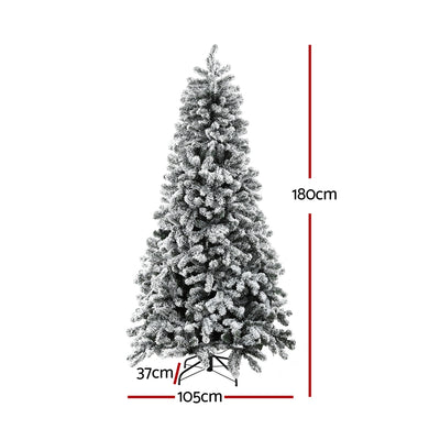 Jingle Jollys Christmas Tree 1.8m Snow Flocked LED Xmas Decoration 8 Light Modes-1