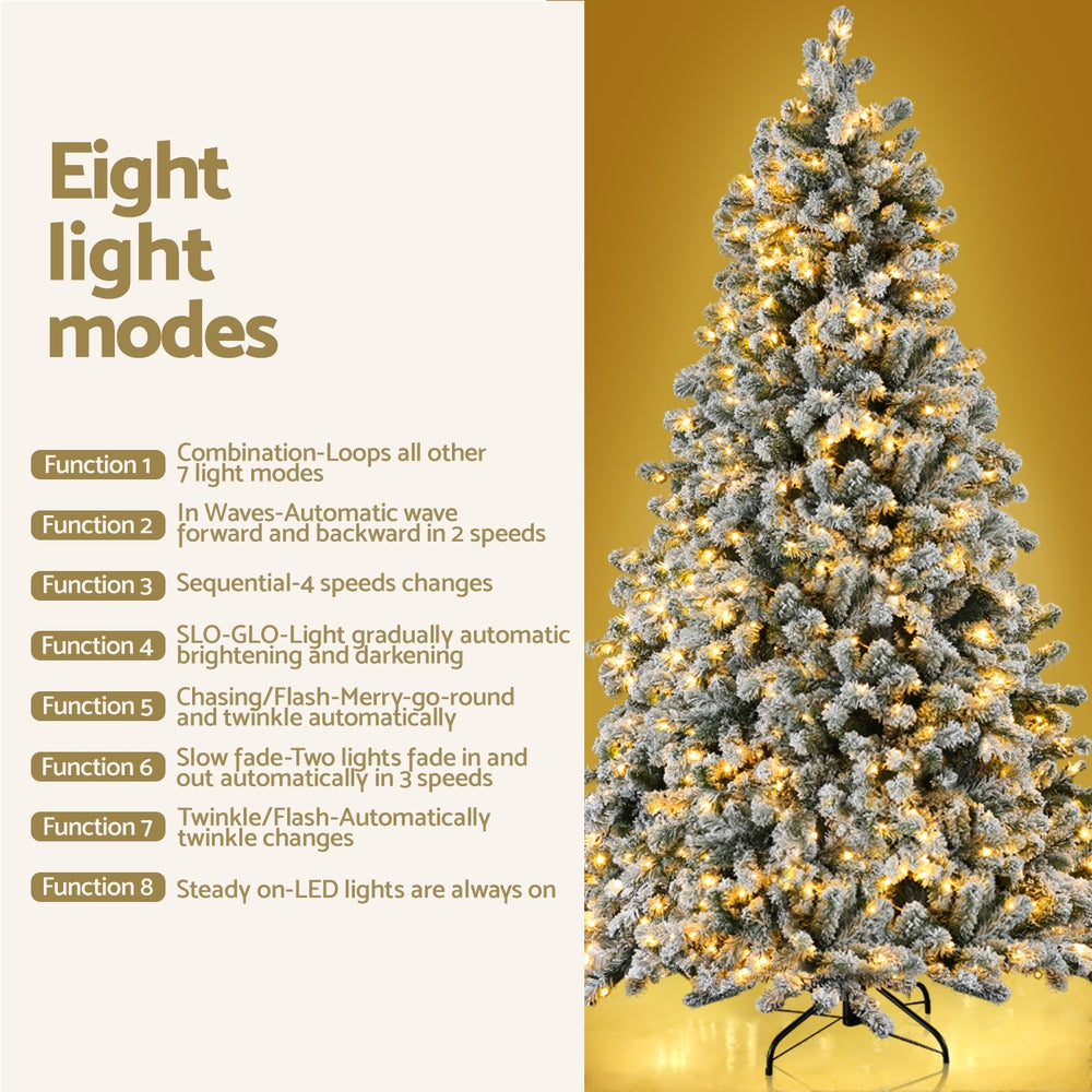 Jingle Jollys Christmas Tree 1.8m Snow Flocked LED Xmas Decoration 8 Light Modes-4