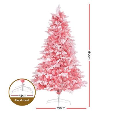 Jingle Jollys Christmas Tree 1.8m Pink Xmas Tree Snowy Party Decor 810 Tips-1