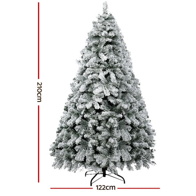 Jingle Jollys Christmas Tree 2.1m Snow Flocked Xmas Tree Decorations 780 Tips-1