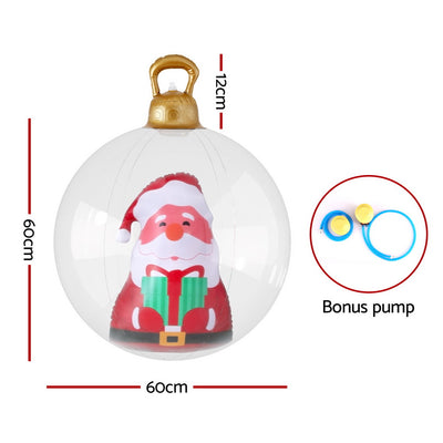 Jingle Jollys Christmas Inflatable Ball 60cm Santa Decoration Giant Bauble Clear-1