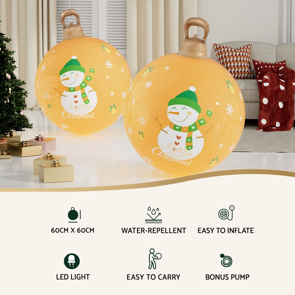 Jingle Jollys Christmas Inflatable Ball 60cm Led Illuminated Snowman Xmas Decor-3