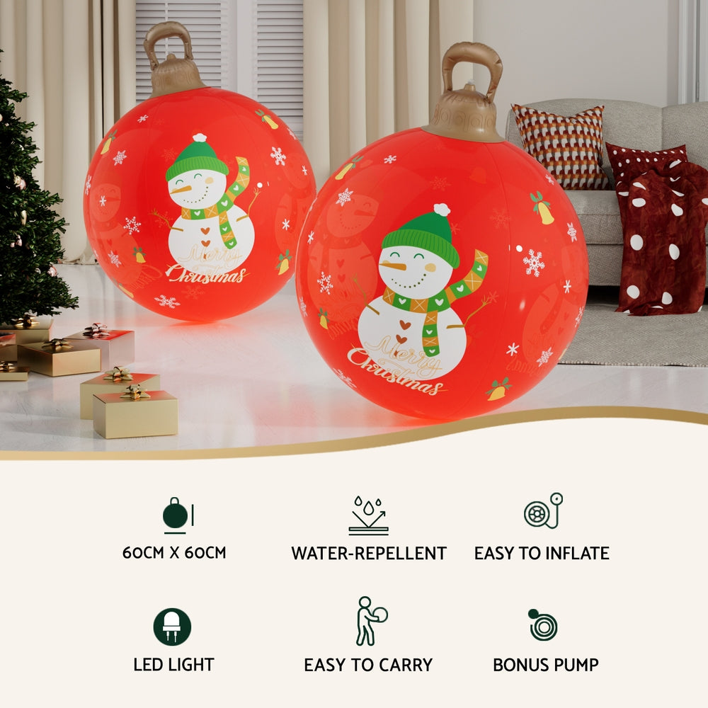 Jingle Jollys Christmas Inflatable Ball 60cm Illuminated Led Snowman Xmas Decor-3