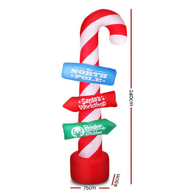 Jingle Jollys Christmas Inflatable Candy Pole 2.4M Illuminated Decorations-1