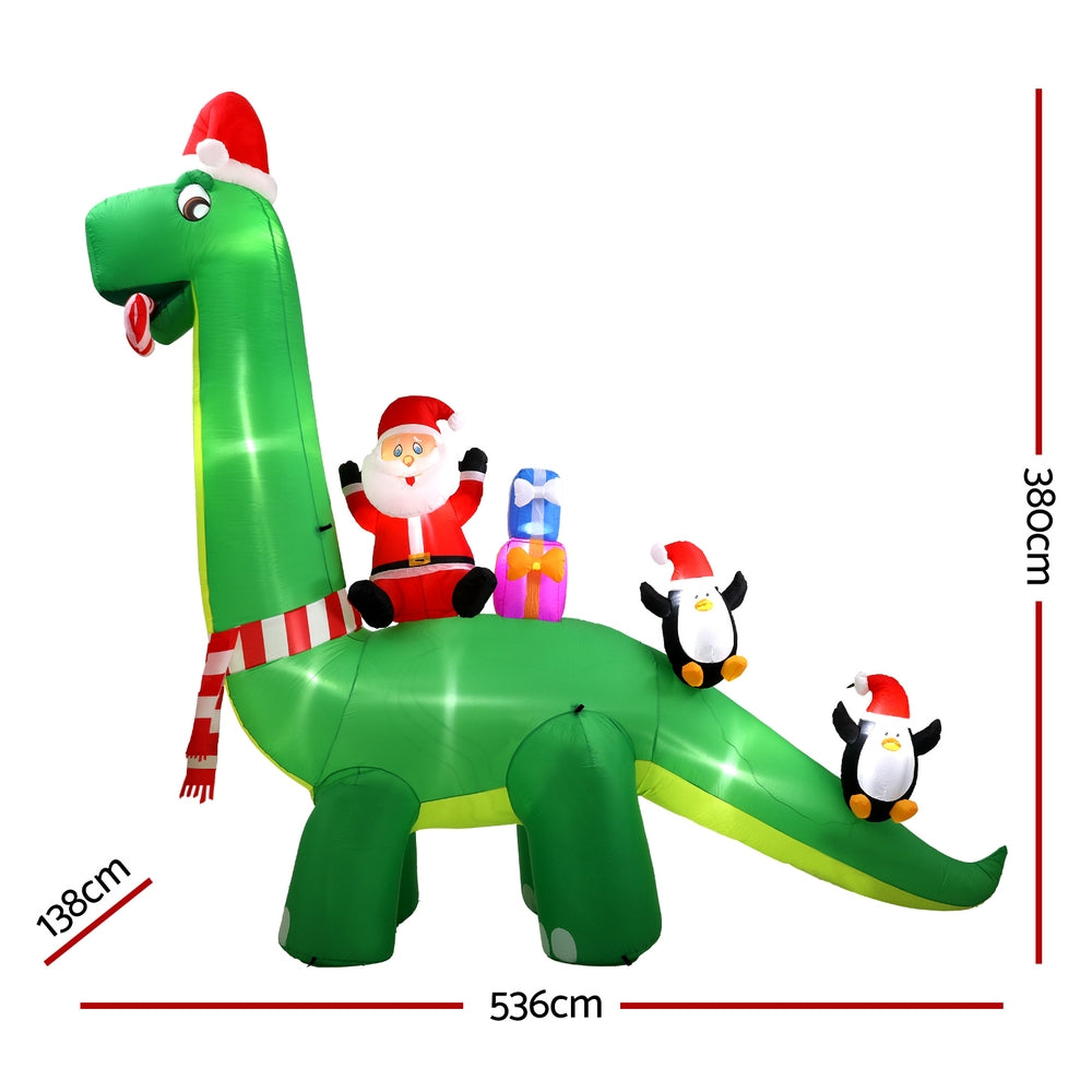 Jingle Jollys Christmas Inflatable Santa Dinosaur 3.8M Illuminated Decorations-1