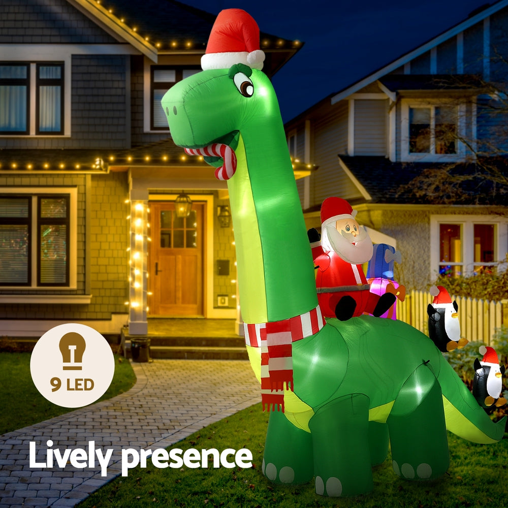 Jingle Jollys Christmas Inflatable Santa Dinosaur 3.8M Illuminated Decorations-2