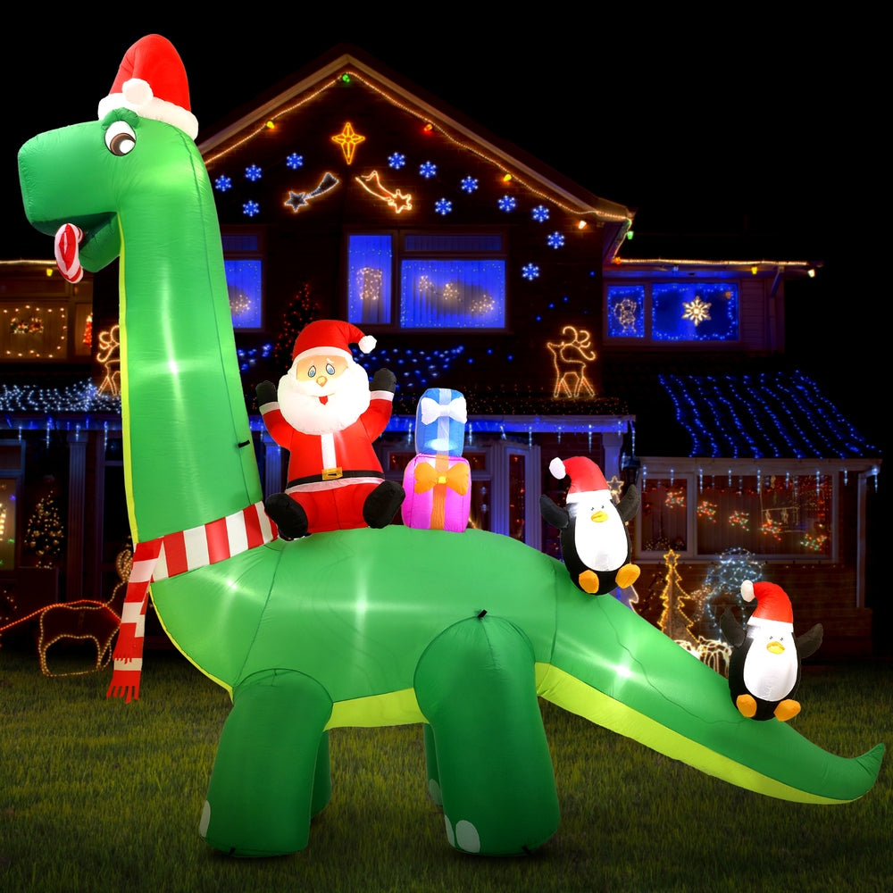 Jingle Jollys Christmas Inflatable Santa Dinosaur 3.8M Illuminated Decorations-5