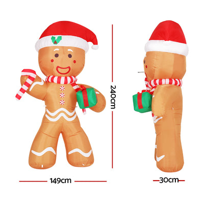 Jingle Jollys Christmas Inflatable Gingerbread Man 2.4M Illuminated Decorations-1