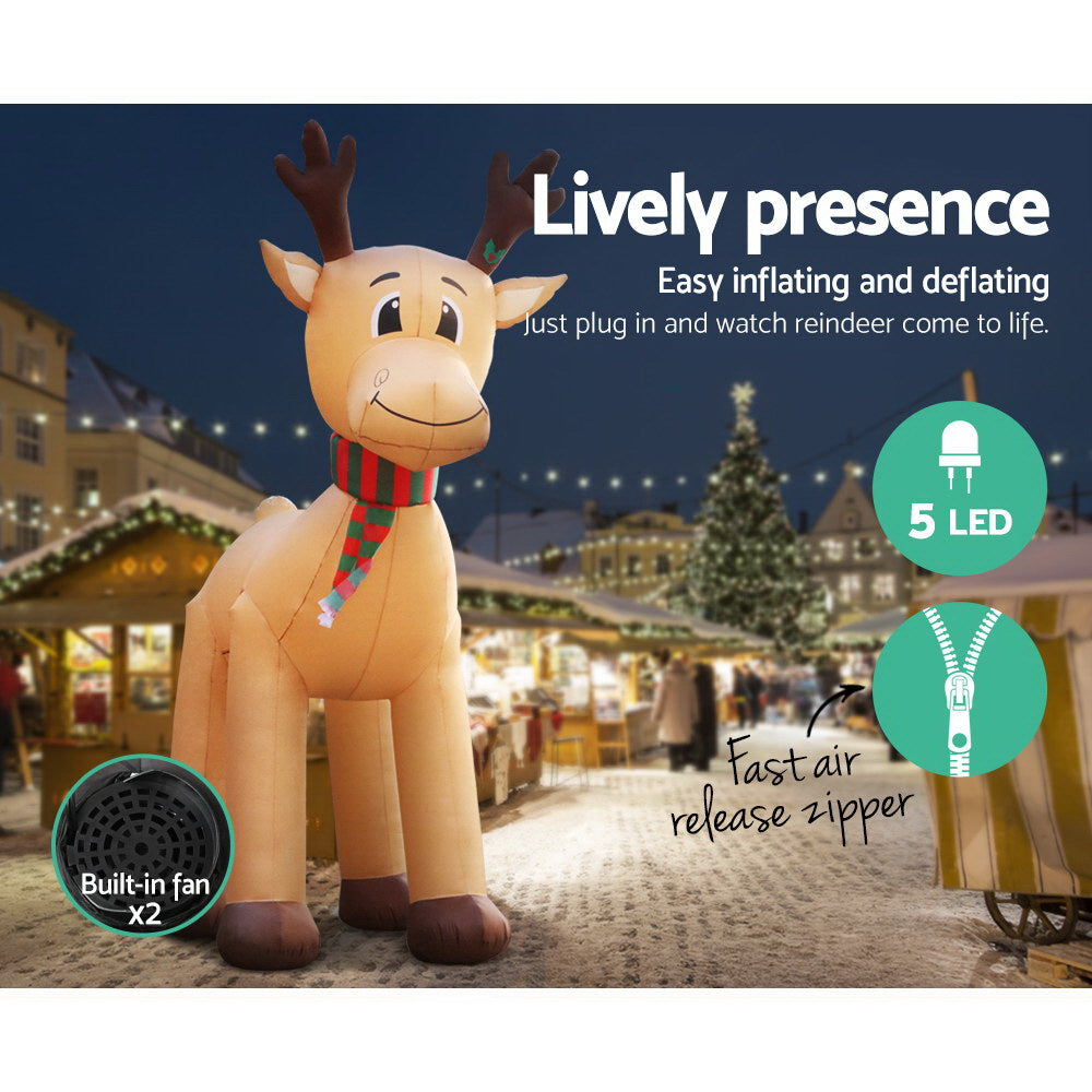 Jingle Jollys Christmas Inflatable Reindeer 5M Illuminated Decorations-5