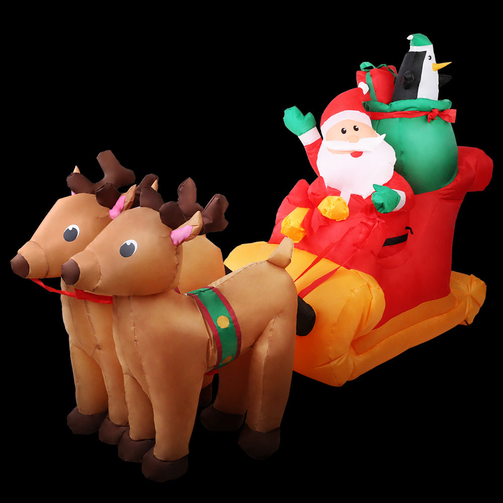 Jingle Jollys Christmas Inflatable Santa Sleigh 2.2M Illuminated Decorations-0