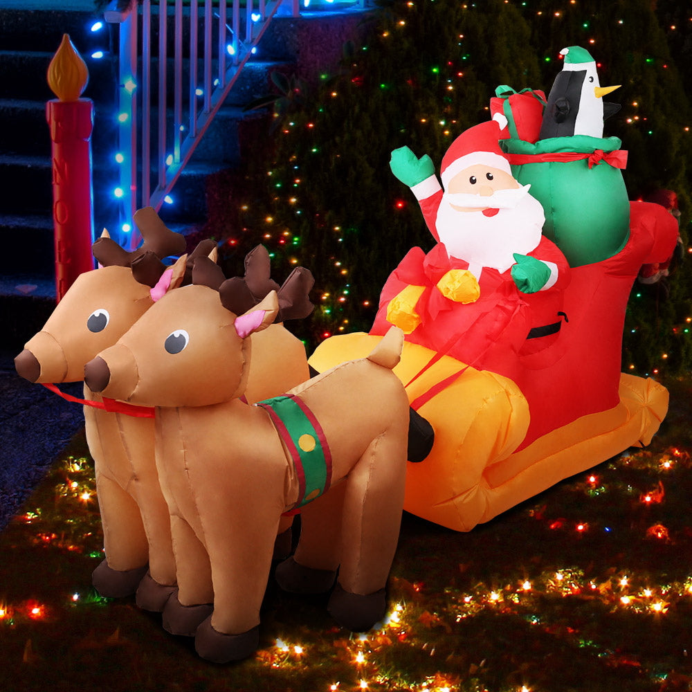 Jingle Jollys Christmas Inflatable Santa Sleigh 2.2M Illuminated Decorations-6