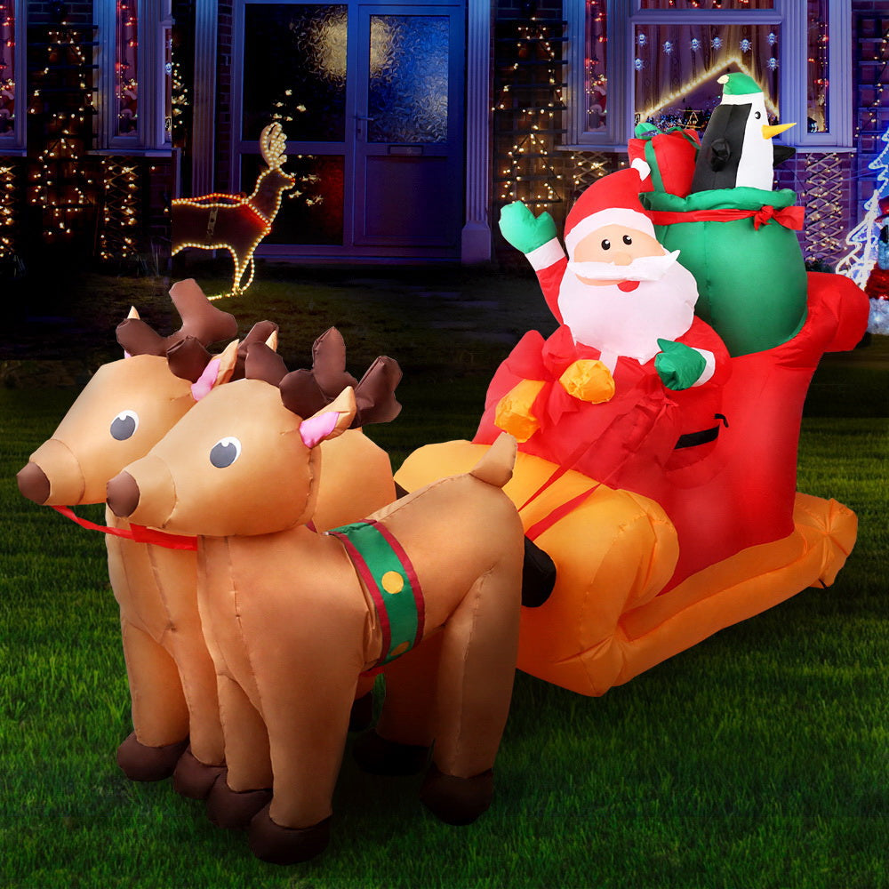 Jingle Jollys Christmas Inflatable Santa Sleigh 2.2M Illuminated Decorations-7