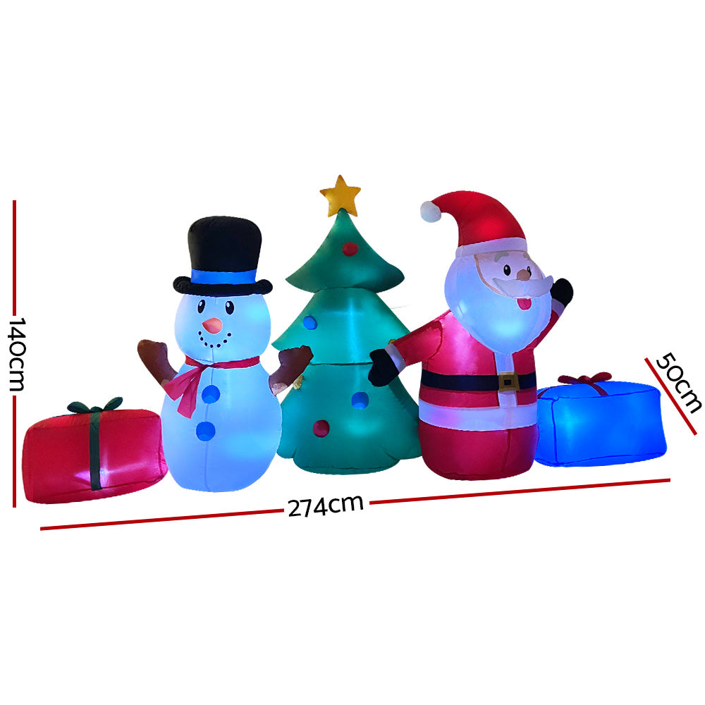 Jingle Jollys Christmas Inflatable Tree Snowman 2.7M Illuminated Decorations-1