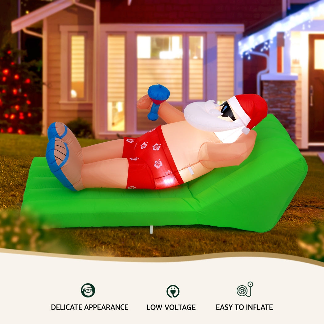 Jingle Jollys Christmas Inflatable Santa Bench 1.8M LED Illuminated Decorations-3