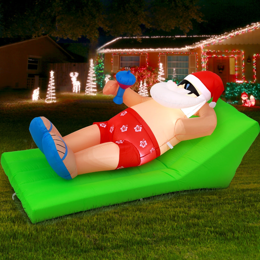 Jingle Jollys Christmas Inflatable Santa Bench 1.8M LED Illuminated Decorations-5