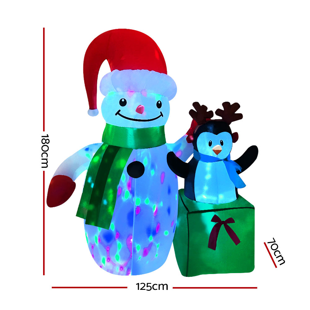 Jingle Jollys Christmas Inflatable Snowman 1.8M Illuminated Decorations-1