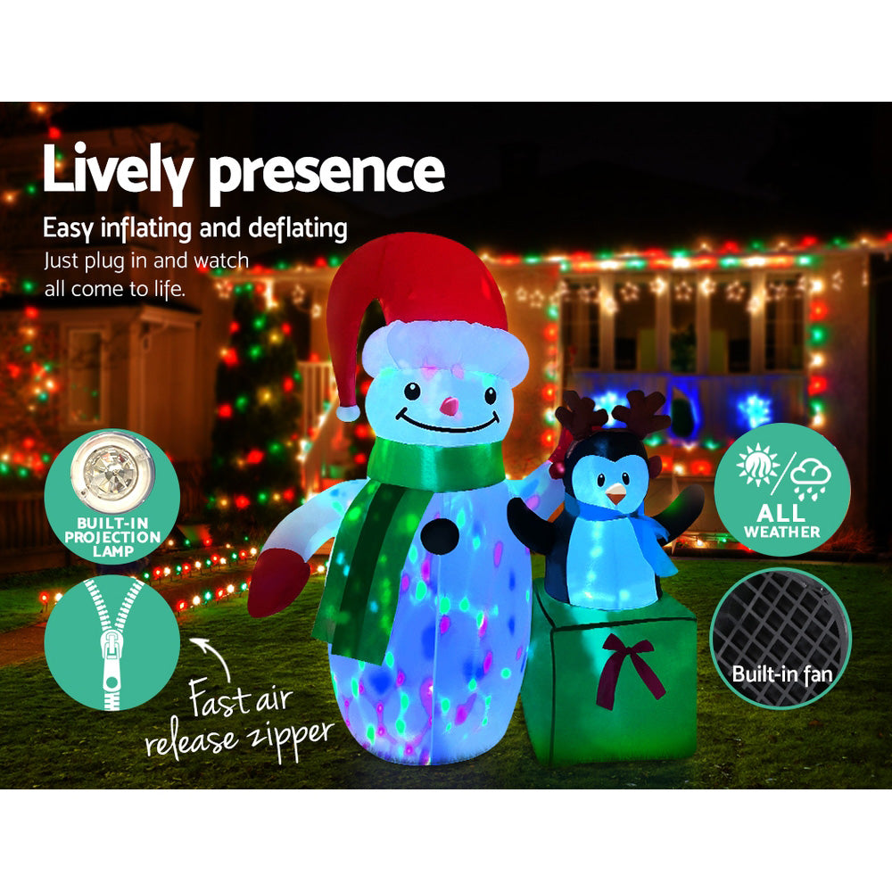 Jingle Jollys Christmas Inflatable Snowman 1.8M Illuminated Decorations-5