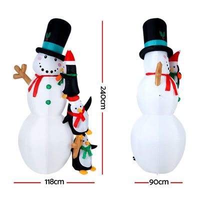 Jingle Jollys Christmas Inflatable Snowman 2.4M Illuminated Decorations-1