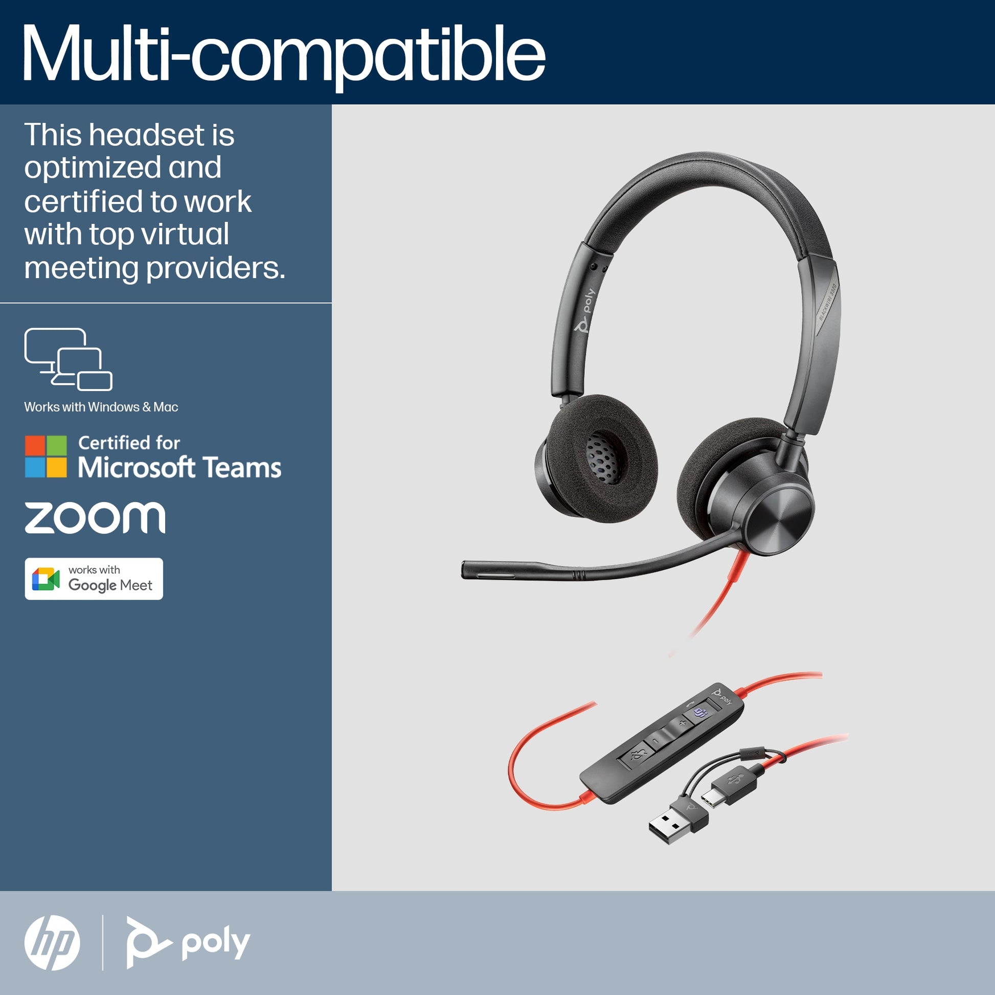 POLY Blackwire 3320 Stereo Microsoft Teams Certified USB-C Headset +USB-C/A Adapter-4
