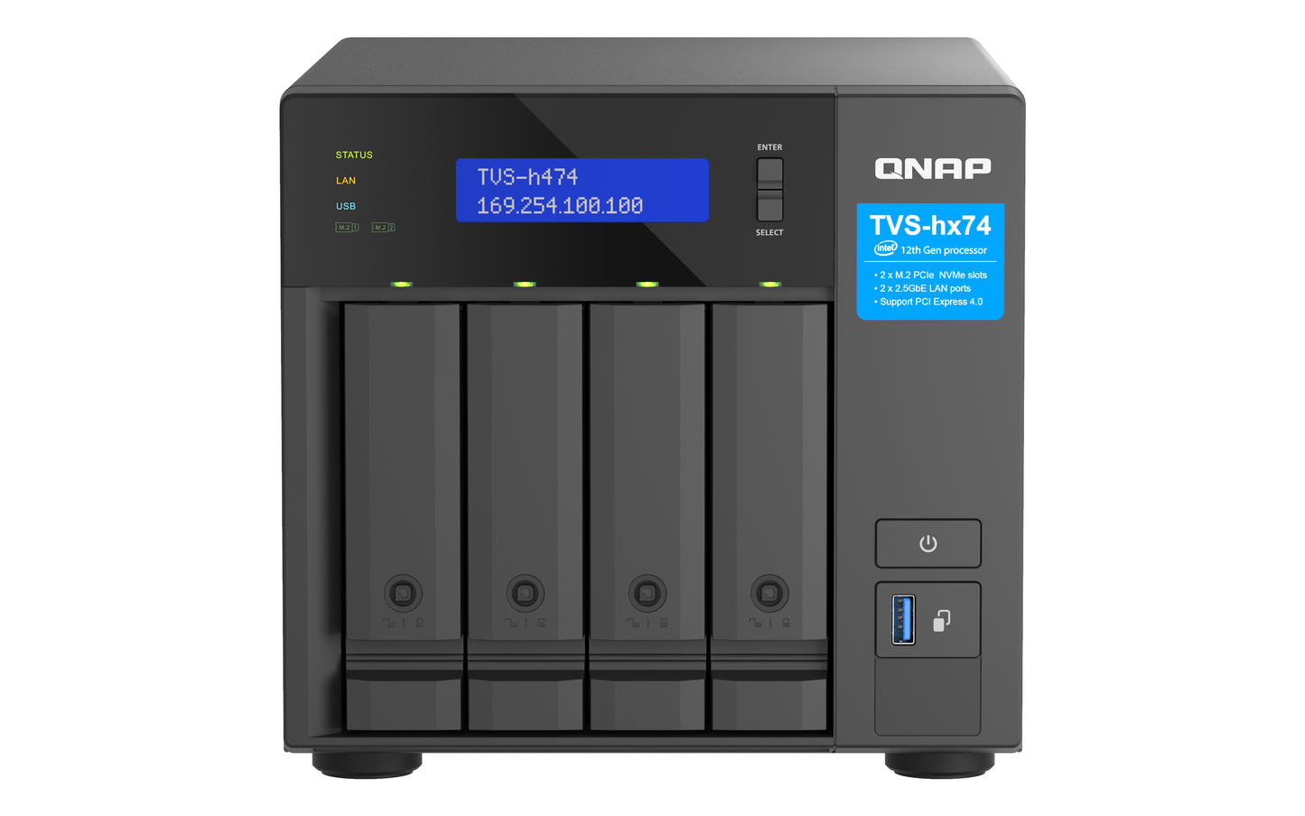 QNAP TVS-H474 NAS Tower Ethernet LAN Black G7400-0