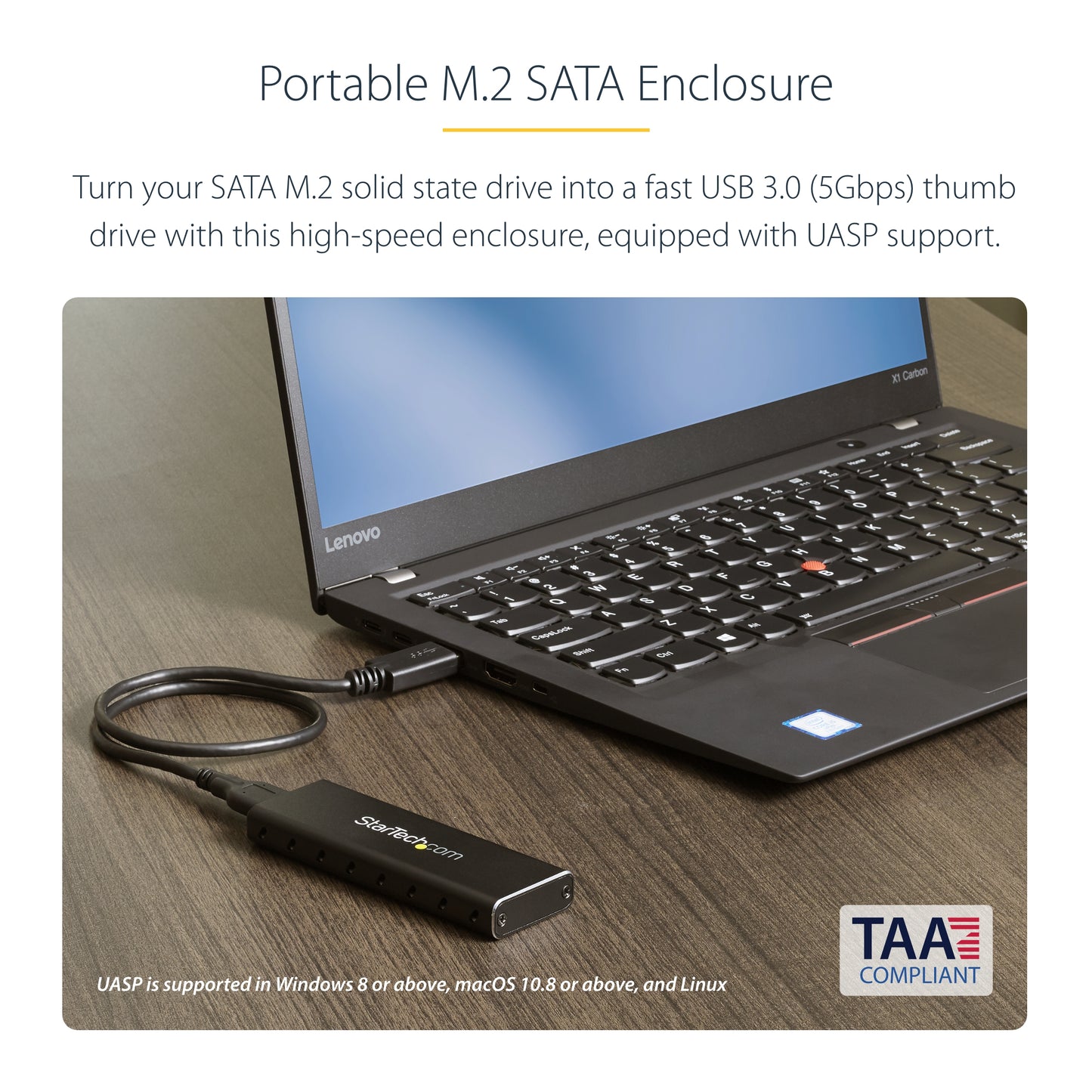 StarTech.com M.2 SSD Enclosure for M.2 SATA SSDs - USB 3.0 (5Gbps) with UASP-7